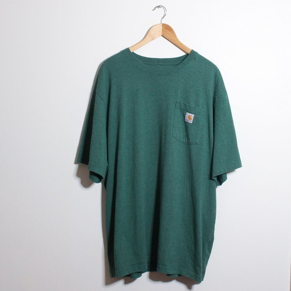 Carhartt Shirt Men 2XL Green Loose Fit Pocket Tee w/ Hole